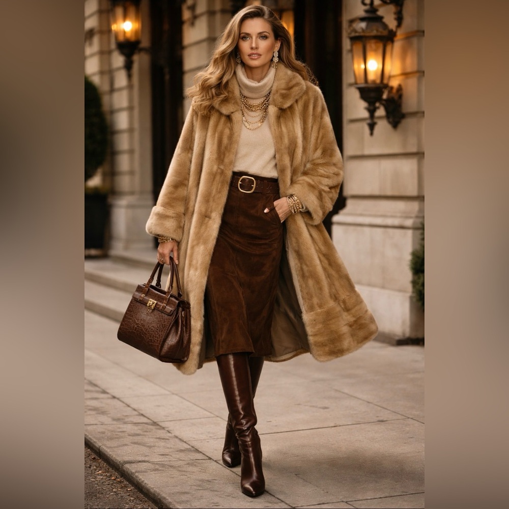 Blonde Mink Faux Fur Coat L 3/4 Length Excellent Cond. England Collar Jacket Vtg